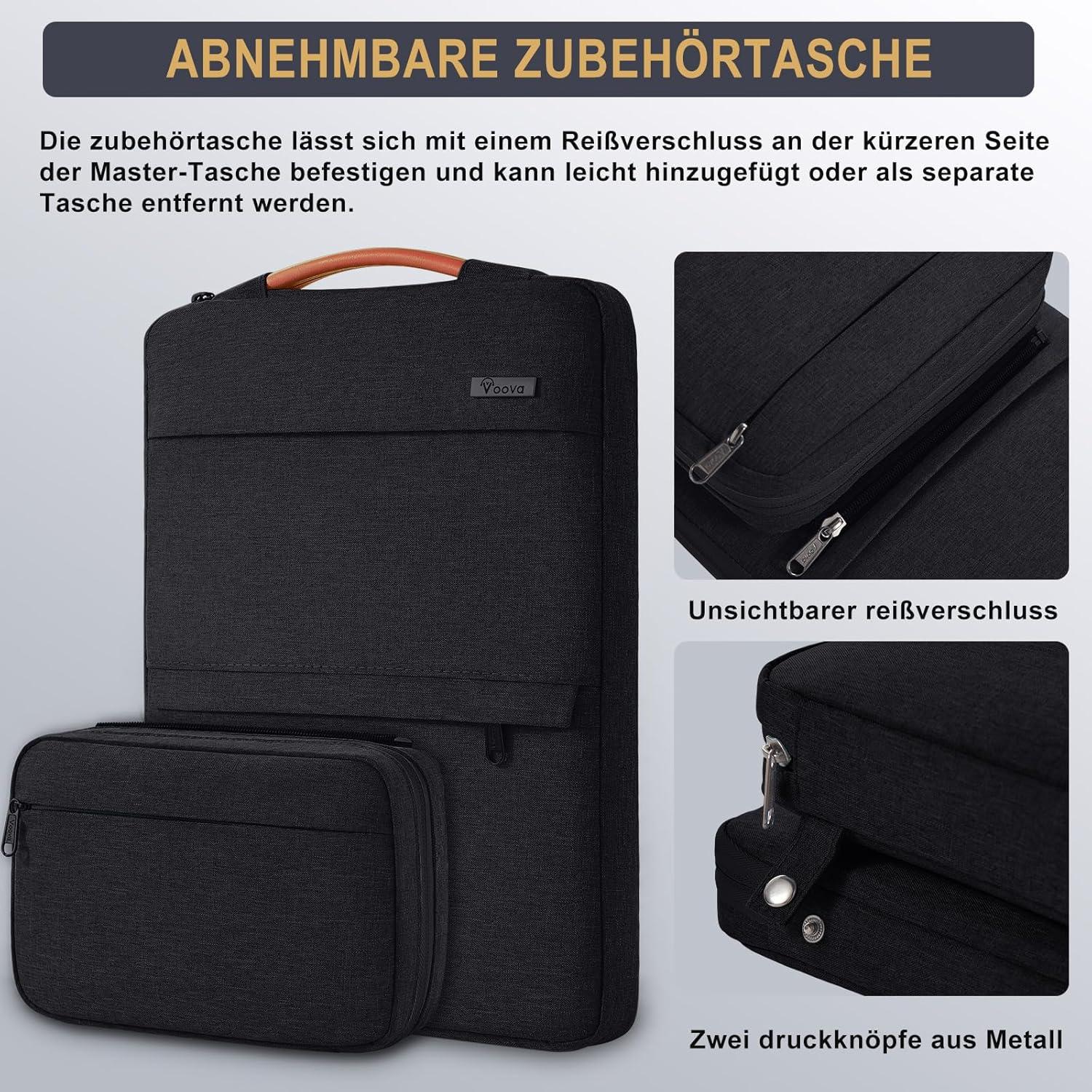 Voova Laptoptasche 15 15.6 16 Zoll MacBook Hülle Schwarz Zubehörtasche