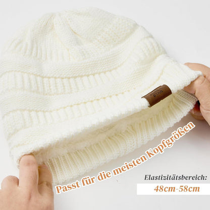 Grobstrick Mütze Damen Winter Beanie mit Futter Elfenbein