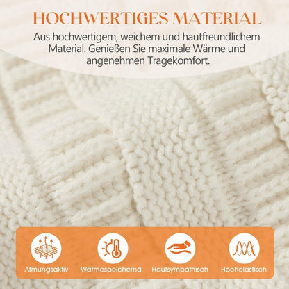Grobstrick Mütze Damen Winter Beanie mit Futter Elfenbein