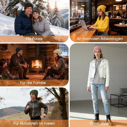 Grobstrick Mütze Damen Winter Beanie mit Futter Elfenbein