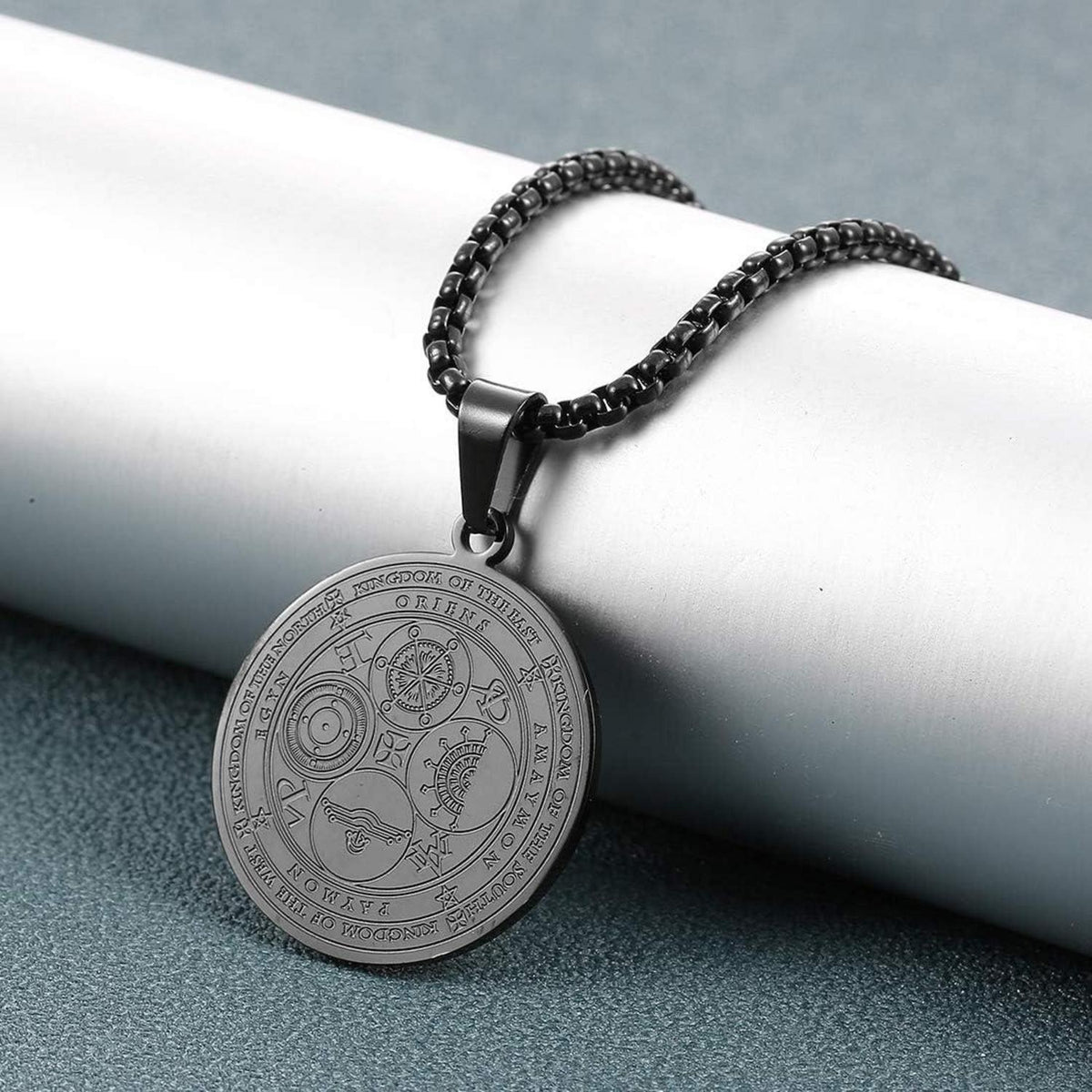 Halskette Herren Sieben Erzengel Amulett Edelstahl Schwarz