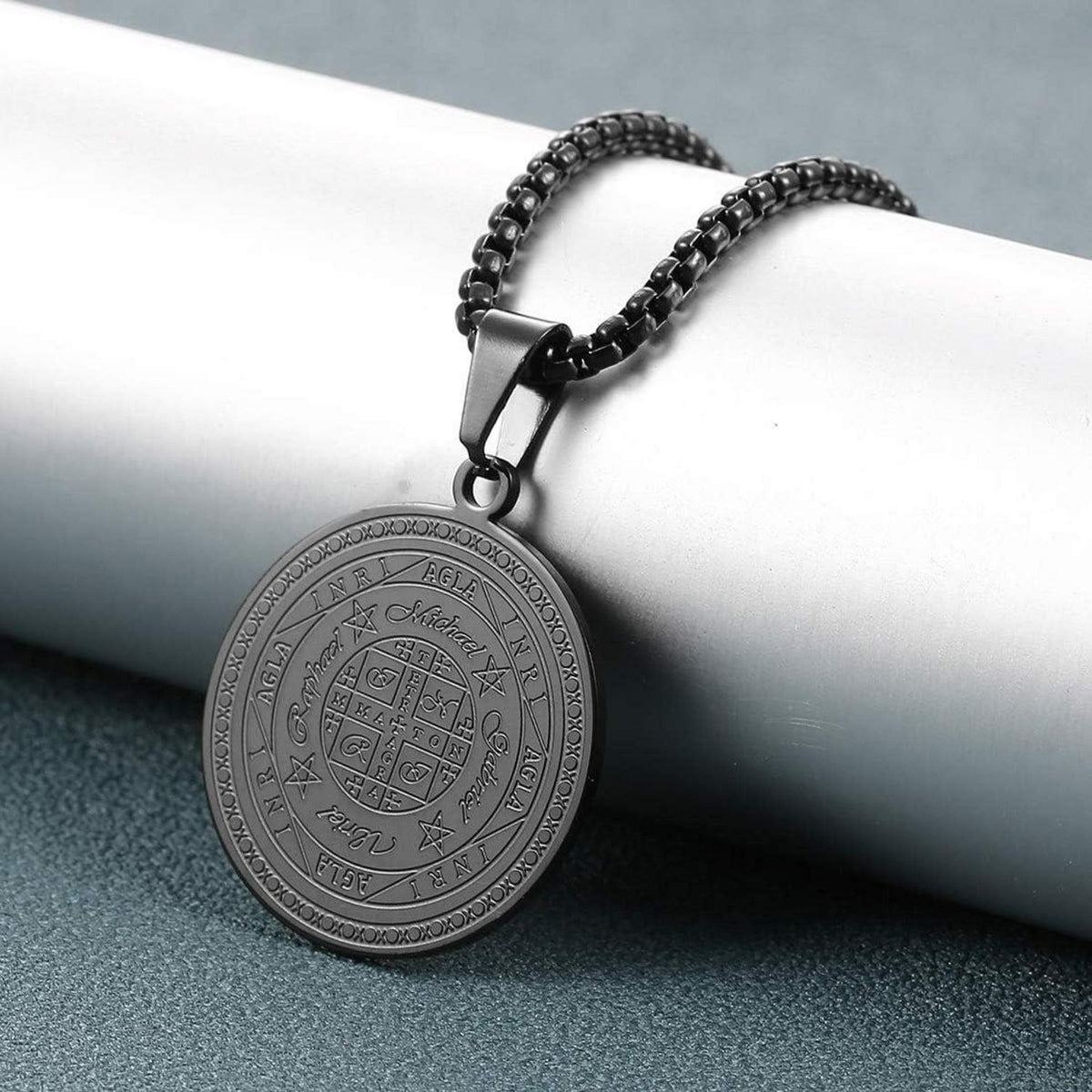Halskette Herren Sieben Erzengel Amulett Edelstahl Noir