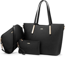 Schwarze Damen Handtasche Set Schultertasche Shopper Tote A4