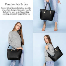 Schwarze Damen Handtasche Set, Leder Shopper Büro Schule