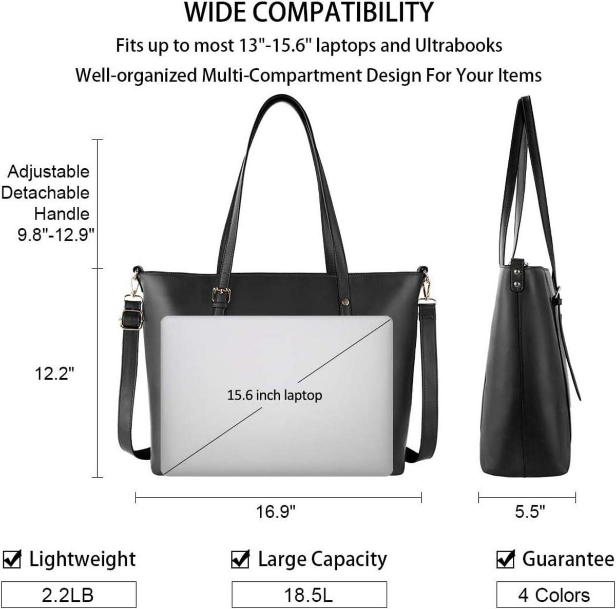 NUBILY Handtasche Damen 15.6 Zoll PU Leder Schwarz Groß Umhängetasche