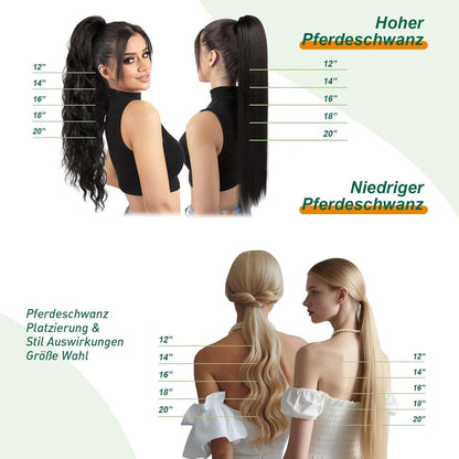 Aschblond Pferdeschwanz Echthaar Extension 50cm mit Platinum Highlights