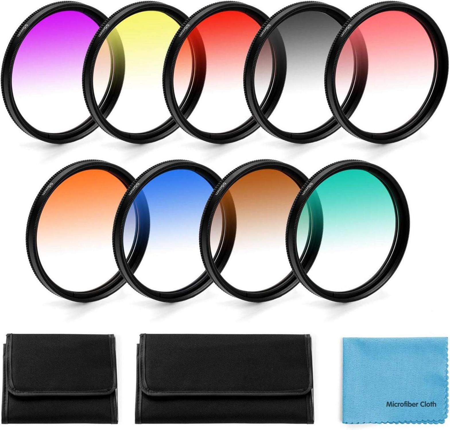 72mm Graduierte Farbe Objektiv-Filter 9 Stück Set für DSLR Camera