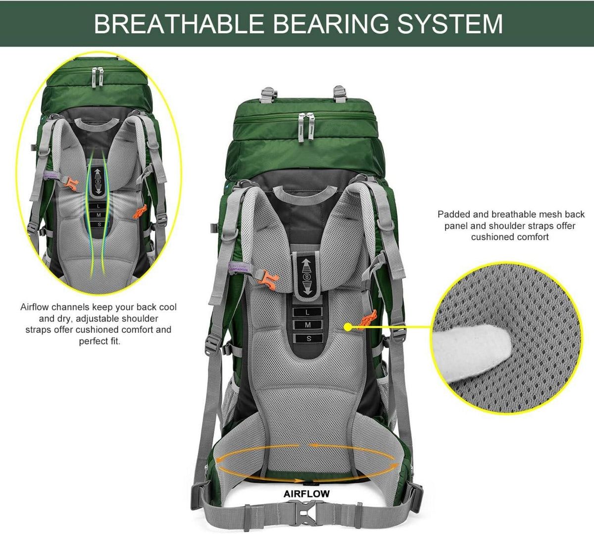 80L Trekkingrucksack mit Regenschutz für Outdoor Reisen und Camping