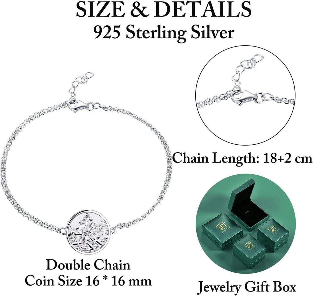 Heiliger Christophorus Kette 925 Sterling Silber Religiöser Talisman Schmuck