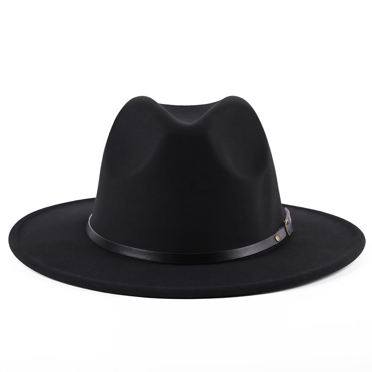 Unisex Fedora Hut aus Wollmischung mit Gürtelschnalle – Schwarz