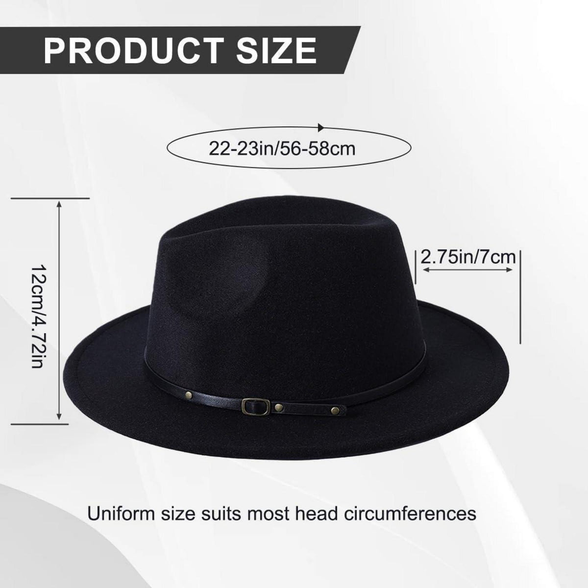 Unisex Fedora Hut aus Wollmischung mit Gürtelschnalle – Schwarz