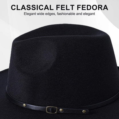 Unisex Fedora Hut aus Wollmischung mit Gürtelschnalle – Schwarz
