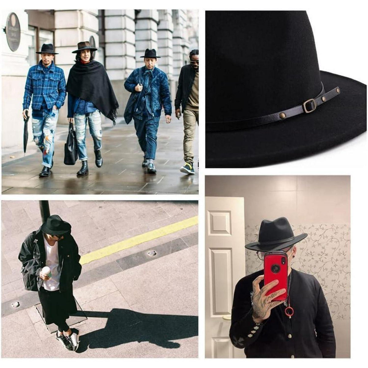 Unisex Fedora Hut aus Wollmischung mit Gürtelschnalle – Schwarz