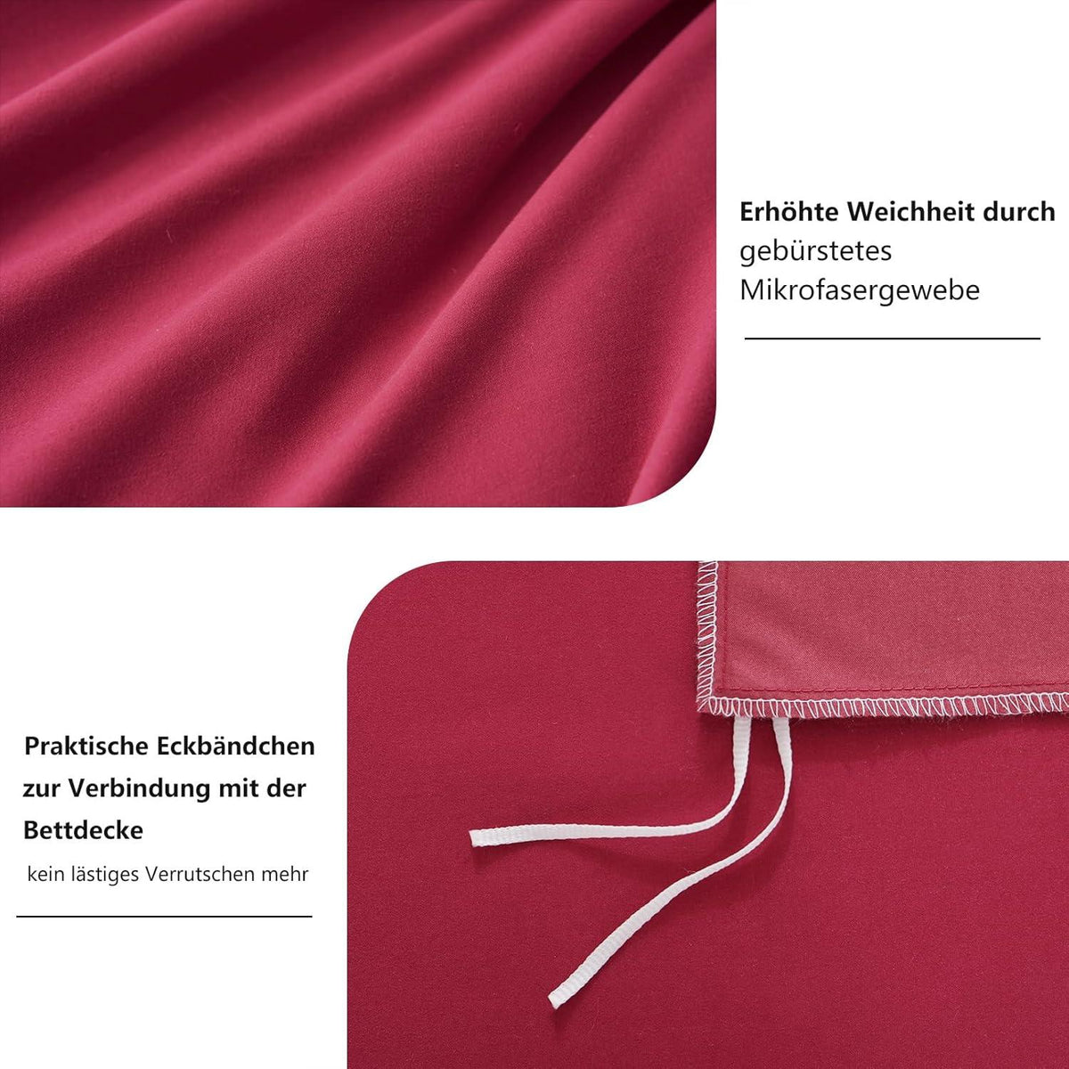 Bettwäsche Set 135x200 4teilig Rot Mikrofaser Reißverschluss