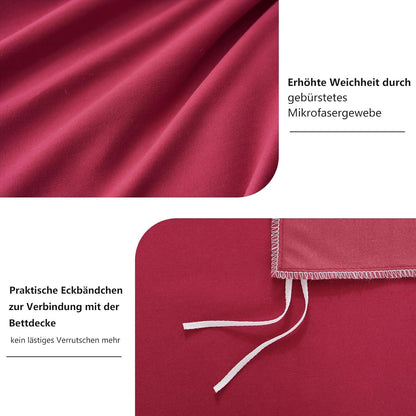 Bettwäsche Set 135x200 4teilig Rot Mikrofaser Reißverschluss