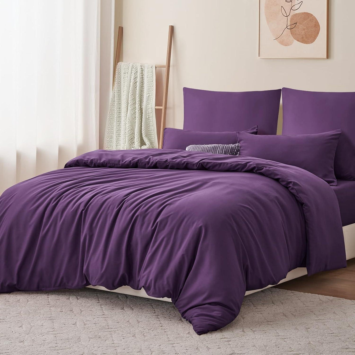 Bettwäsche Set 200x220 Lila Mikrofaser Weich & Bügelfrei