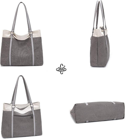 JANSBEN Damen Handtasche Schultertasche Canvas Elegant Groß Rosa