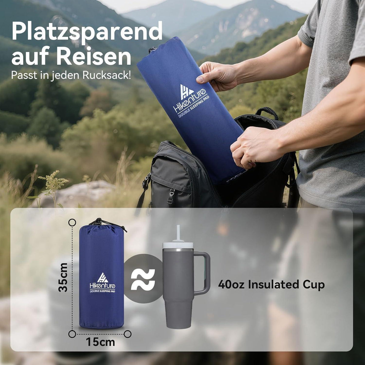 Aufblasbare Doppel Isomatte Ultraleicht 140x200cm Navyblau