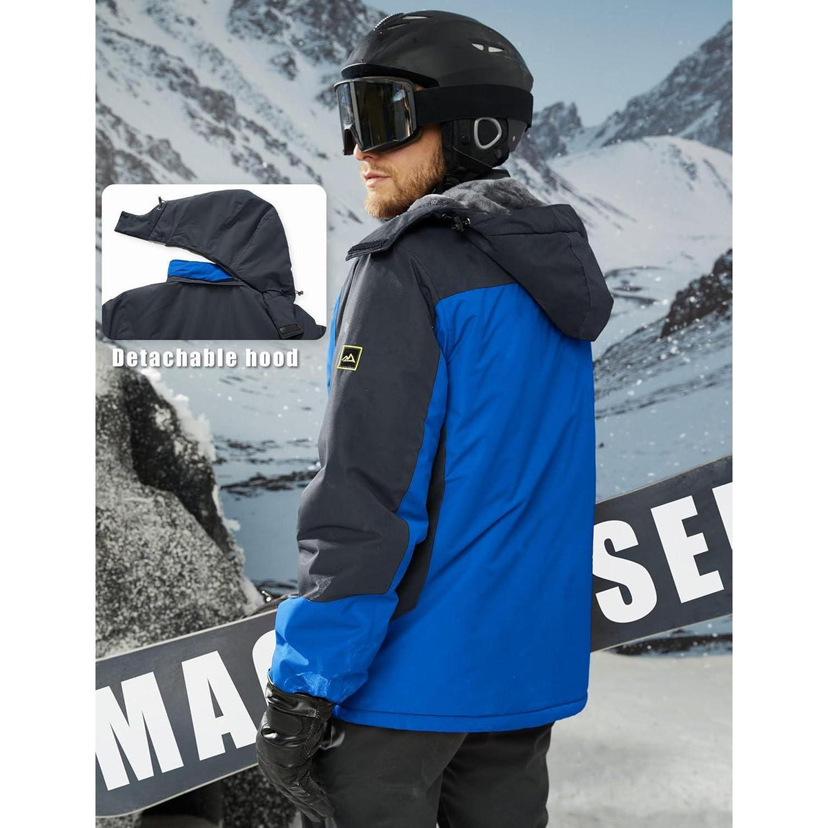 Herren Winterjacke Warm Gefüttert Wasserdicht Skijacke Blau XL