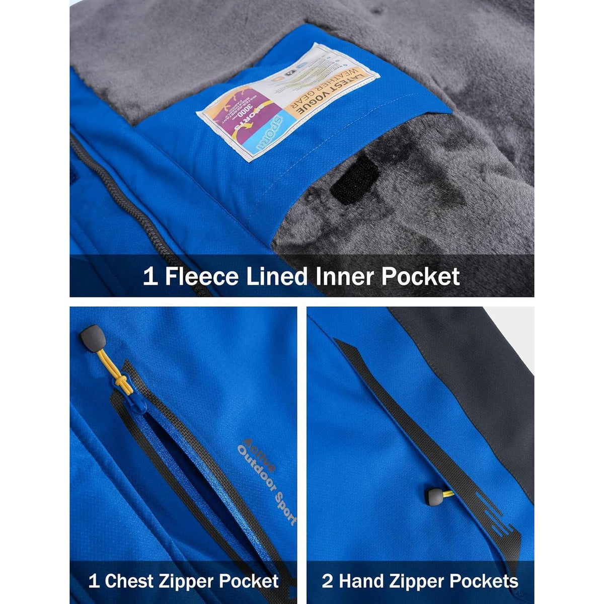 Herren Winterjacke Warm Gefüttert Wasserdicht Skijacke Blau M