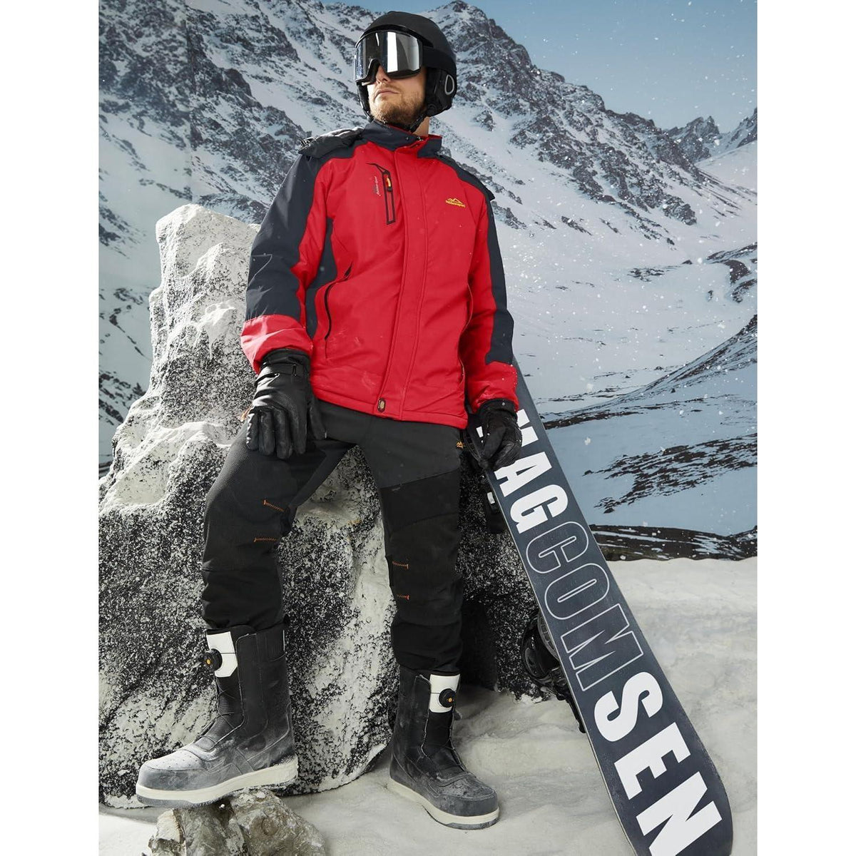 Warme Herren Winterjacke mit abnehmbarer Kapuze Rot M
