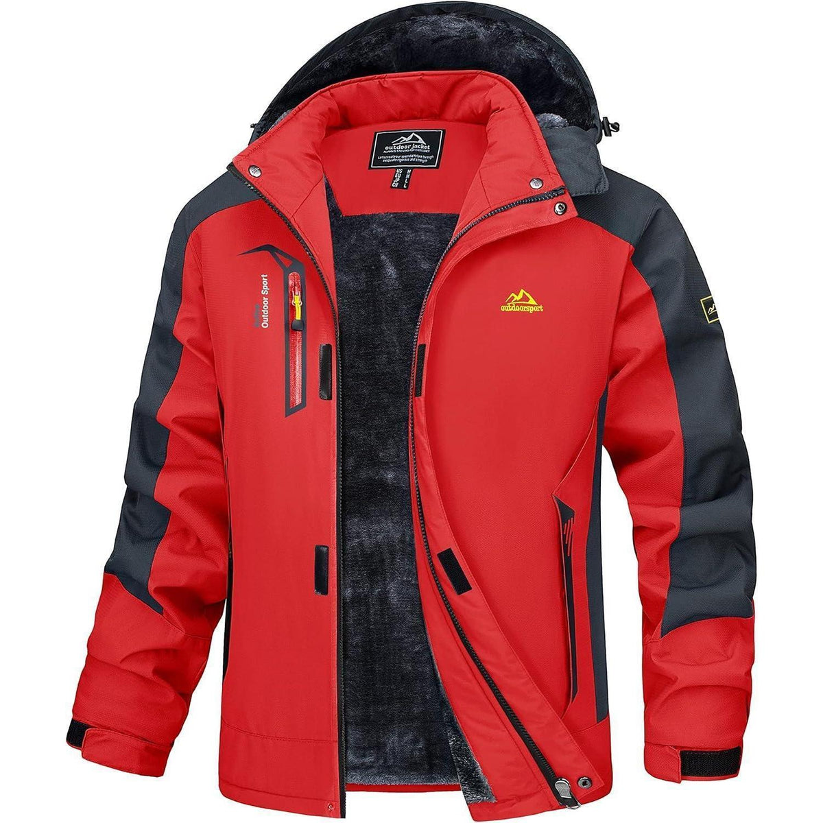 Herren Winterjacke warm gefüttert wasserdicht abnehmbare Kapuze Rot XXL