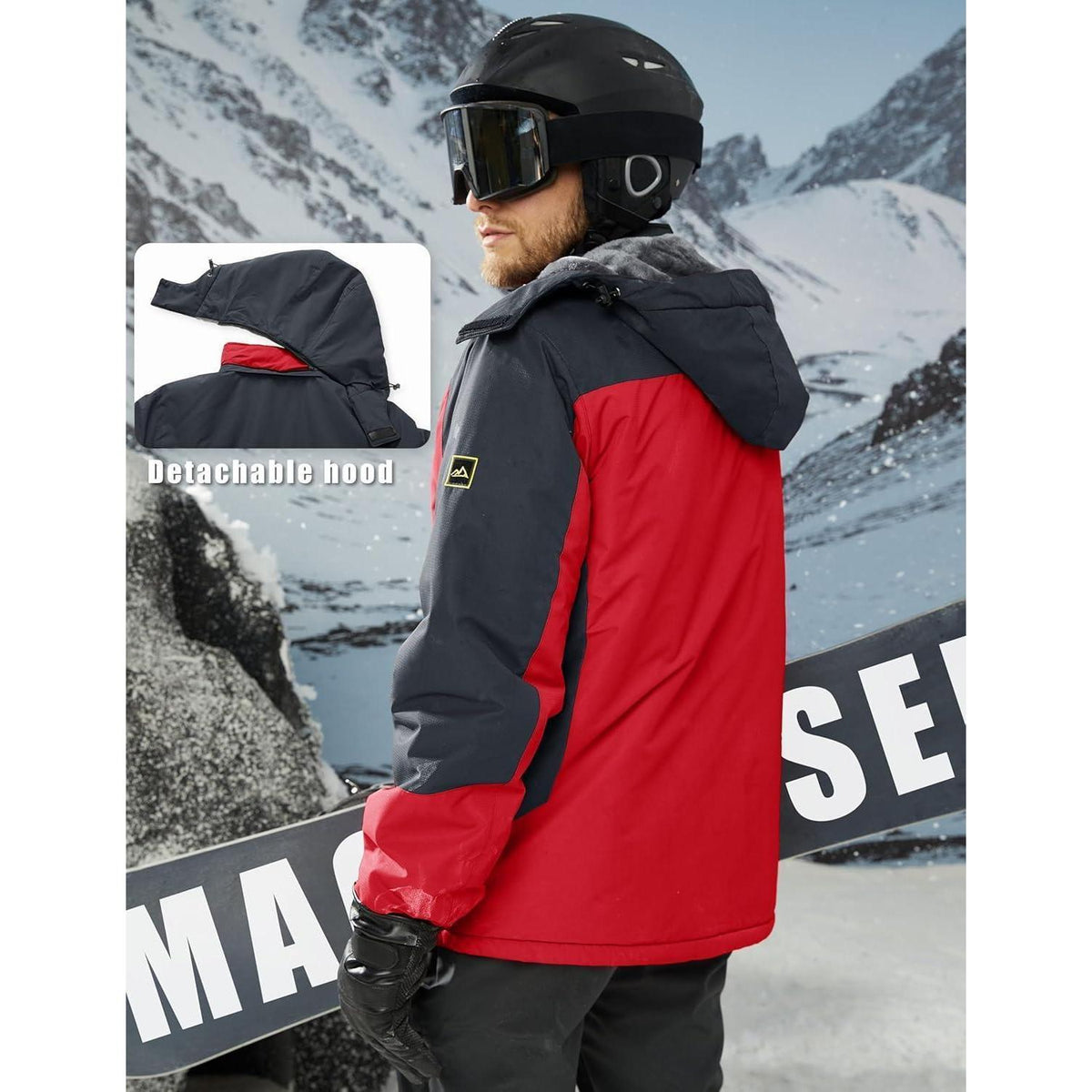 Herren Winterjacke warm gefüttert wasserdicht abnehmbare Kapuze Rot XXL