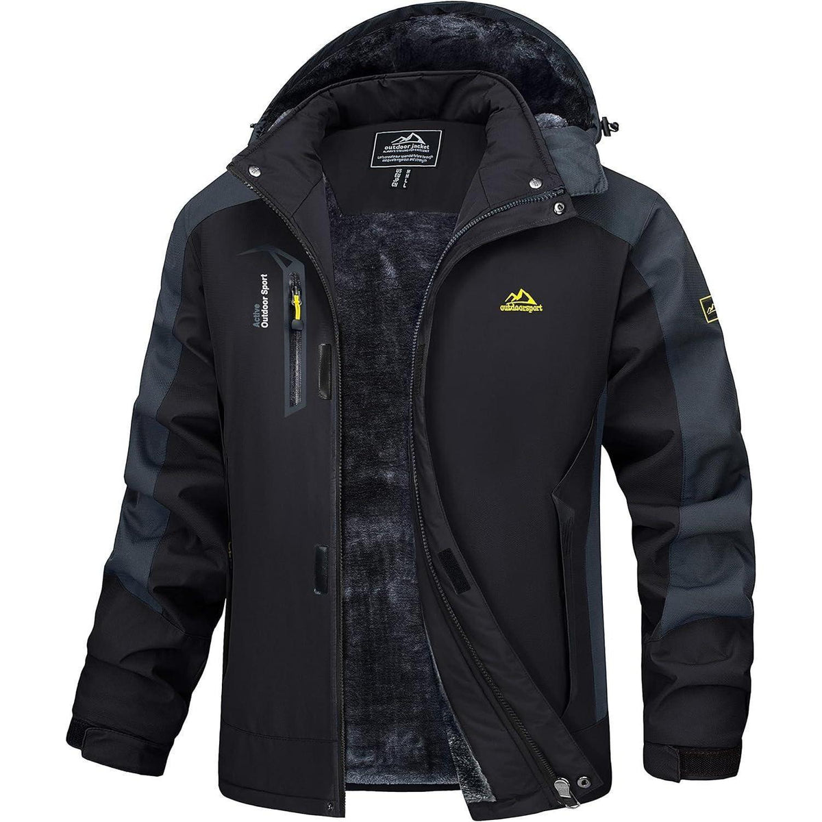 Herren Winterjacke warm gefüttert wasserdicht abnehmbare Kapuze L
