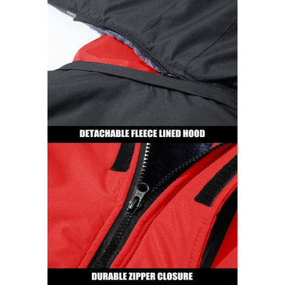 Warme Herren Winterjacke mit abnehmbarer Kapuze Rot XL