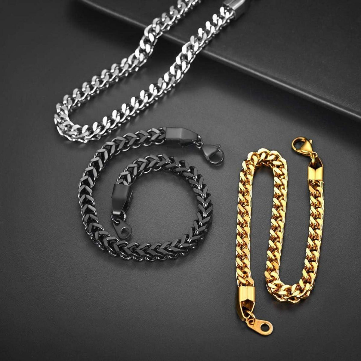 Franco Kette Armband Edelstahl/Vergoldet 3-6mm Breit 19/21cm