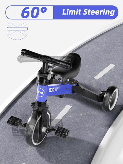 XJD Kinderdreirad 4-in-1 Laufrad Verstellbarer Sitz abnehmbares Pedal Blau