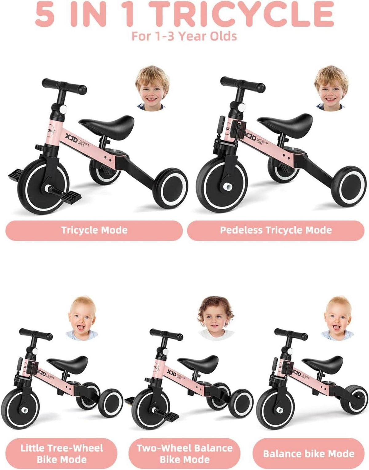 XJD Kinderdreirad Laufrad 4-in-1 für 10-36 Monate Mädchen