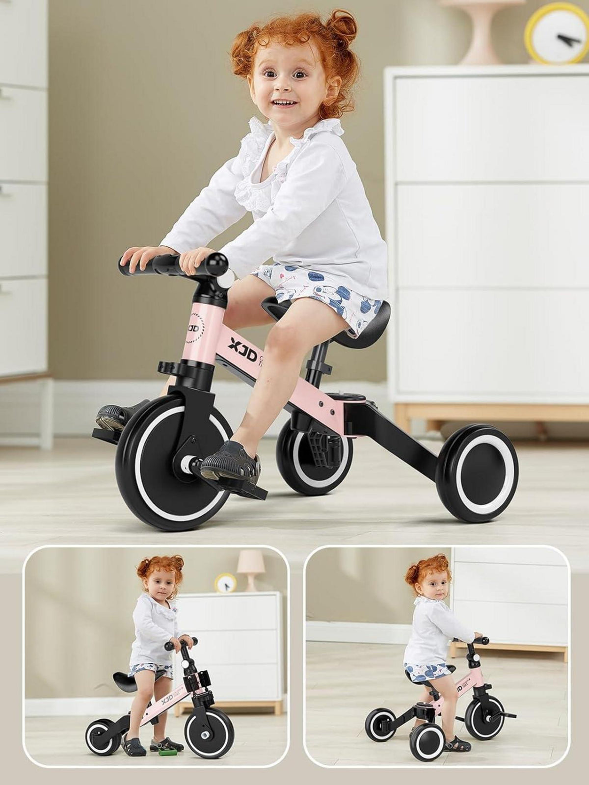 XJD Kinder Dreirad Laufrad Lauflernhilfe mit Verstellbarem Sitz und abnehmbaren Pedalen