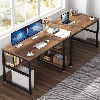 Doppel-Schreibtisch 200cm | Rustikaler Bürotisch für 2 Personen mit Regalen