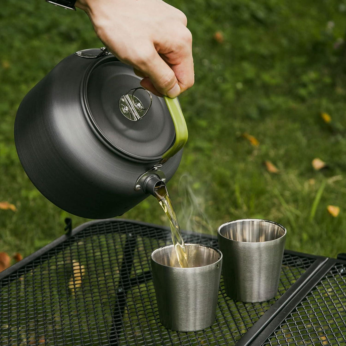 Camping Teekessel Kaffeekanne Wasserkocher Outdoor Geschirr Set 1.8 L