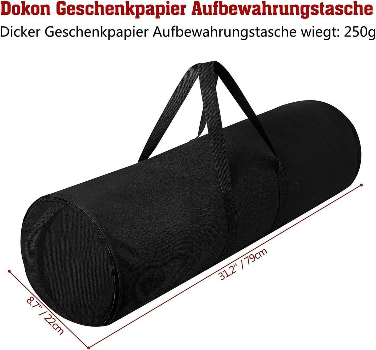 Aufbewahrungstasche für Geschenkpapierrollen, 600D Oxford, Schwarz