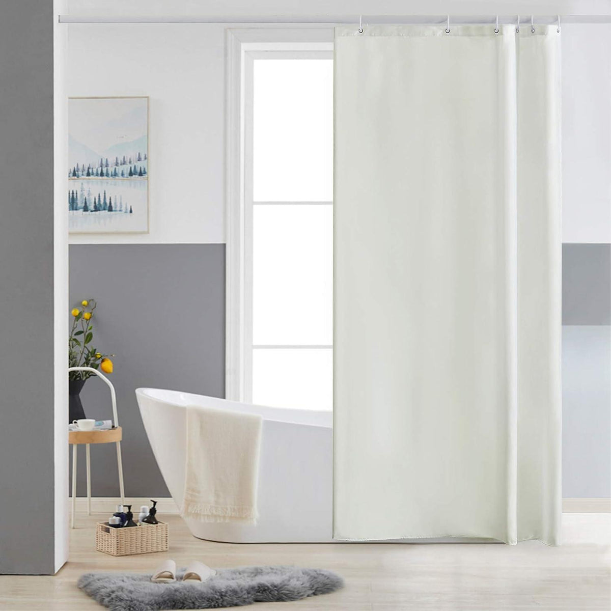 Duschvorhang Antischimmel waschbar Polyester Stoff 85x180 Beige mit 6