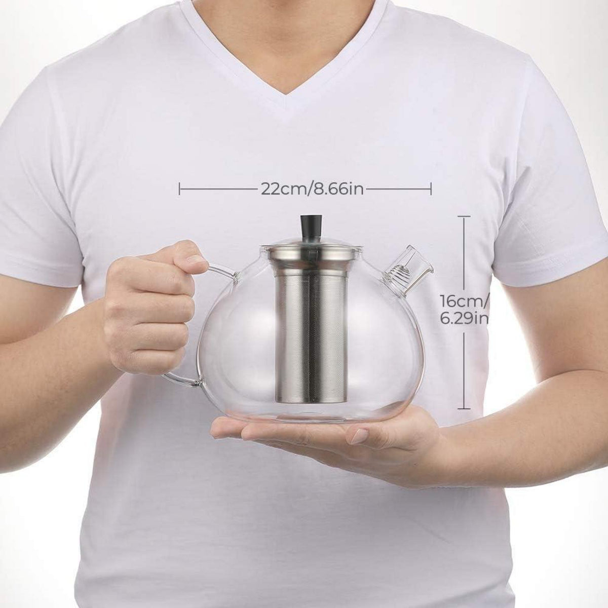 2000ml Silberne Glas Teekanne mit Edelstahl-Sieb hitzebeständig