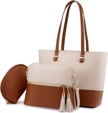 Damen Handtasche Shopper Schultertasche Set 3-teilig Groß Leder