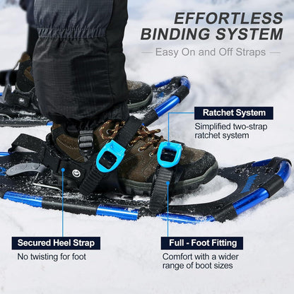 Odoland Schneeschuhe Set Allround 4IN1 Damen/Herren 21/25/30 Zoll Blau L