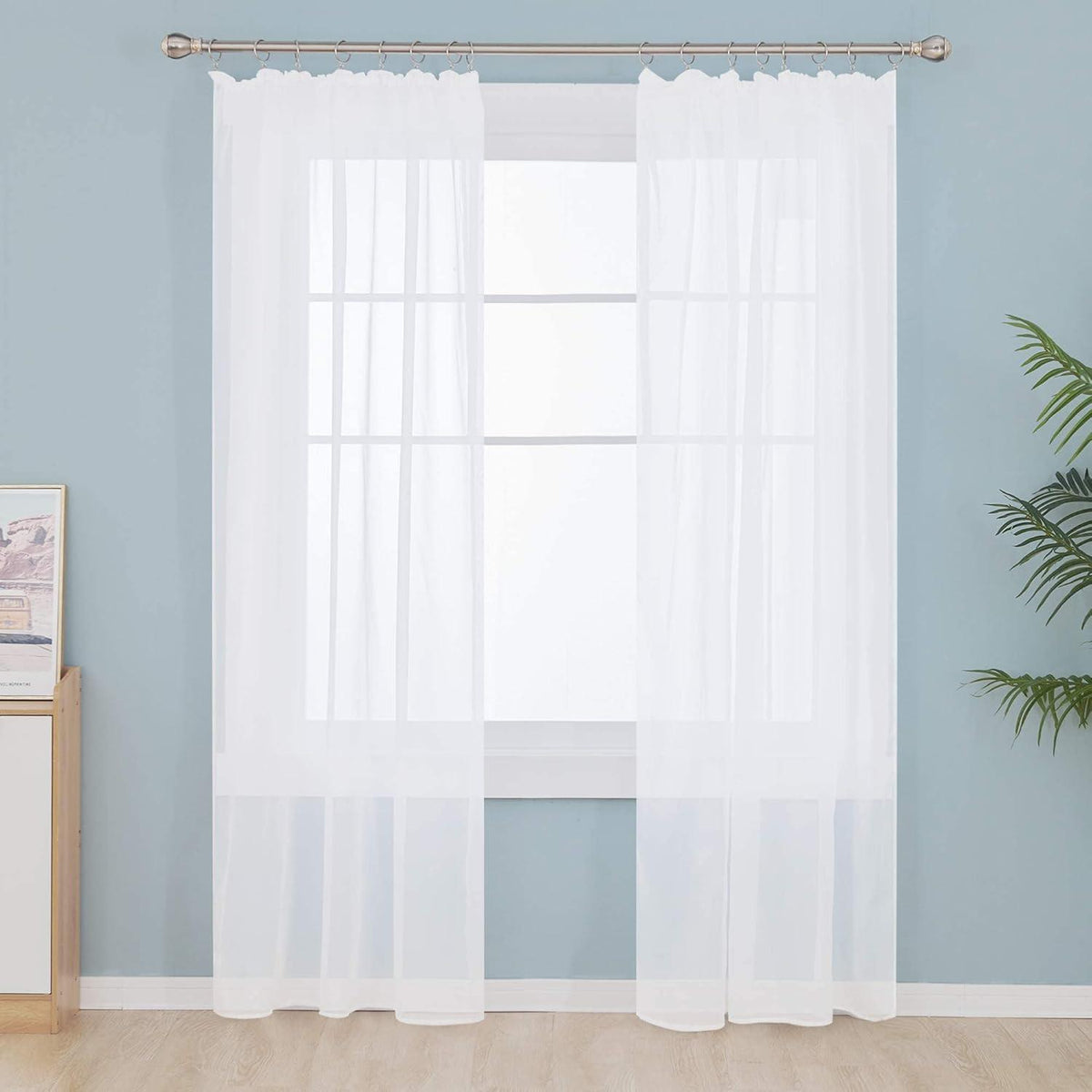 Transparente Stores Gardinen Schal mit Kräuselband 175x140 Weiß 2er