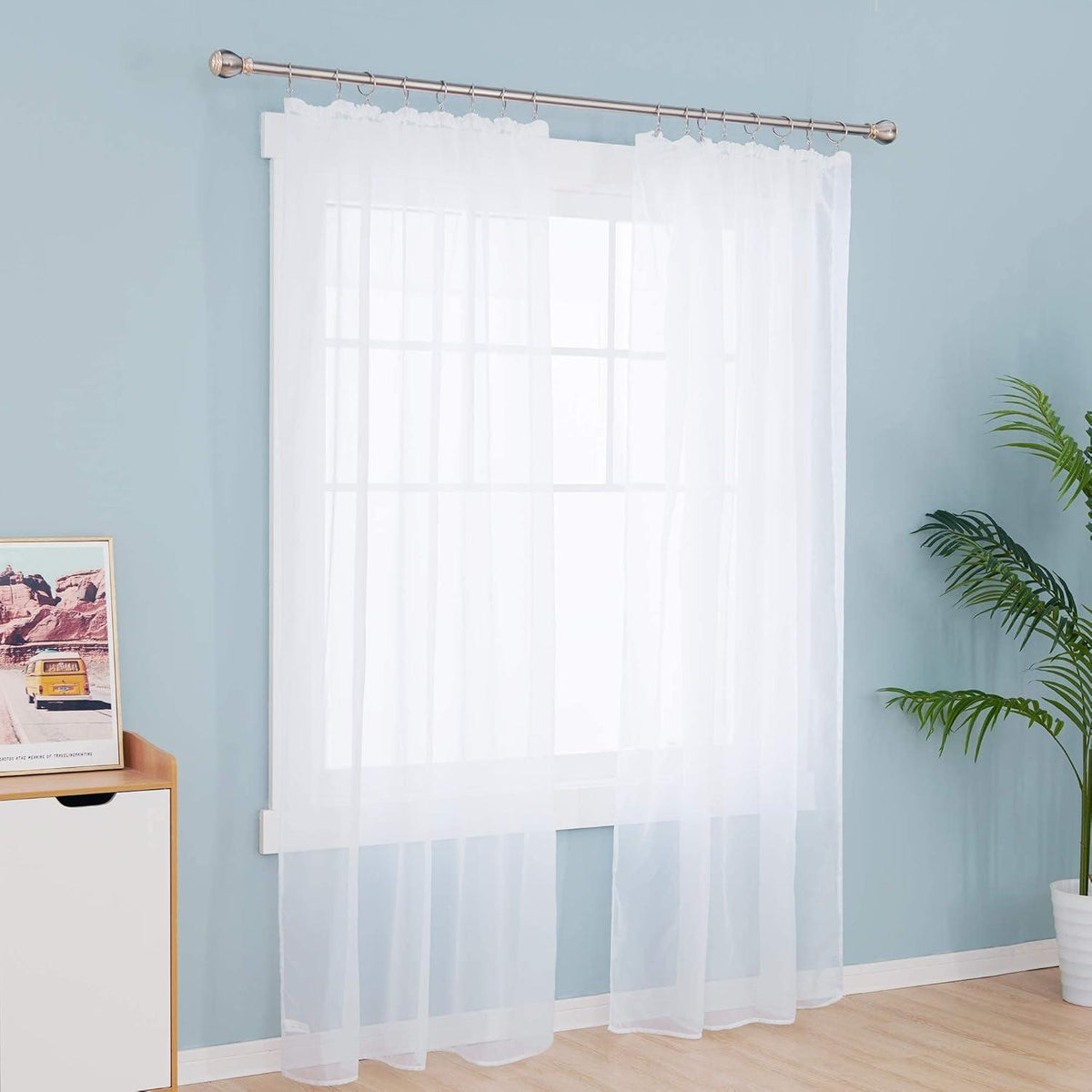 Transparente Stores Gardinen Schal mit Kräuselband 175x140 Weiß 2er