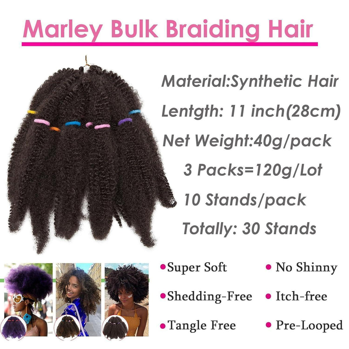 3er Pack Marley Twist Haarverlängerung – Dunkelbraun