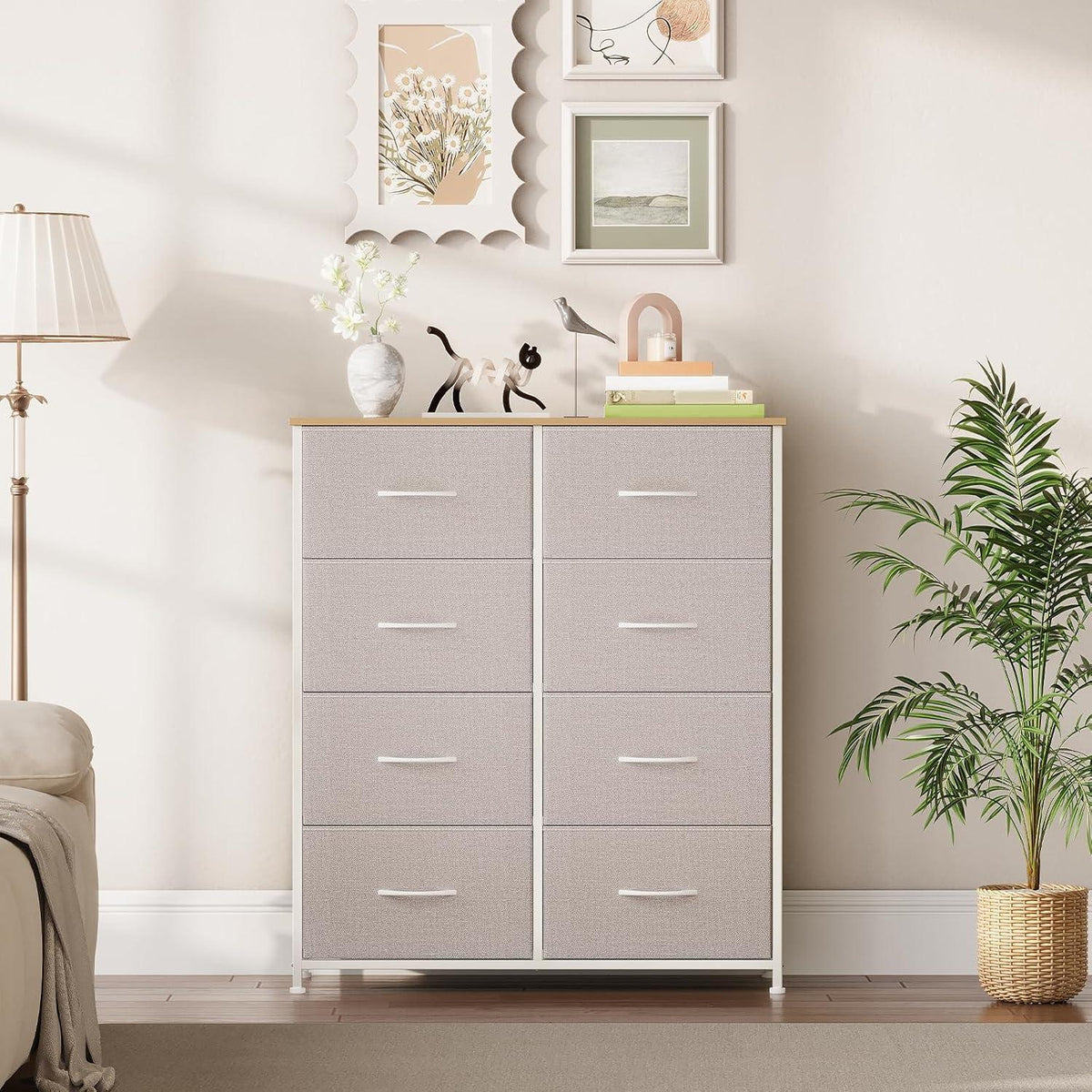 Somdot Kommode mit 8 Stoffschubladen – Aschgrau, 30x80x93 cm