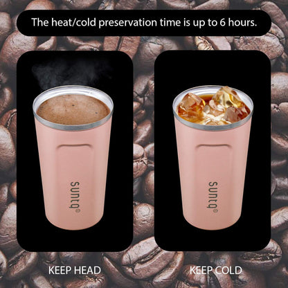 SUNTQ Kaffeebecher to go Edelstahl Thermobecher Doppelwand Isoliert 380ml Koral Rosa