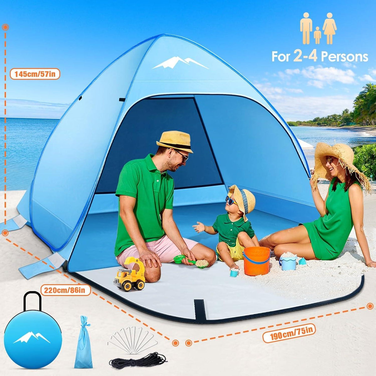 Purebox Pop Up Strandmuschel UV-Schutz 50+ 2-4 Personen Azure