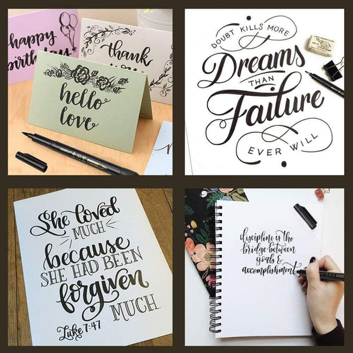 Kalligraphie Stift Set – 6 Schwarze Pinselstifte für Handlettering