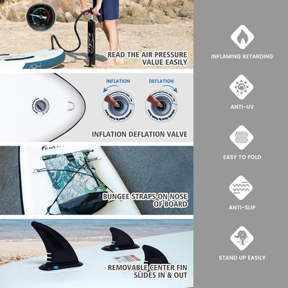 Aufblasbares SUP Board 10' Marmorstruktur Schwarz für 2 Personen