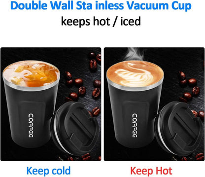 MOMSIV Thermobecher 380ml Edelstahl Vakuum isoliert Schwarz
