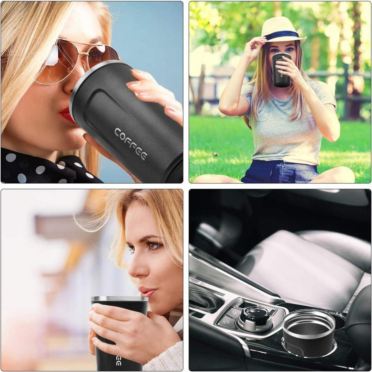 Thermobecher 380ml Edelstahl Kaffeebecher Auslaufsicher Schwarz
